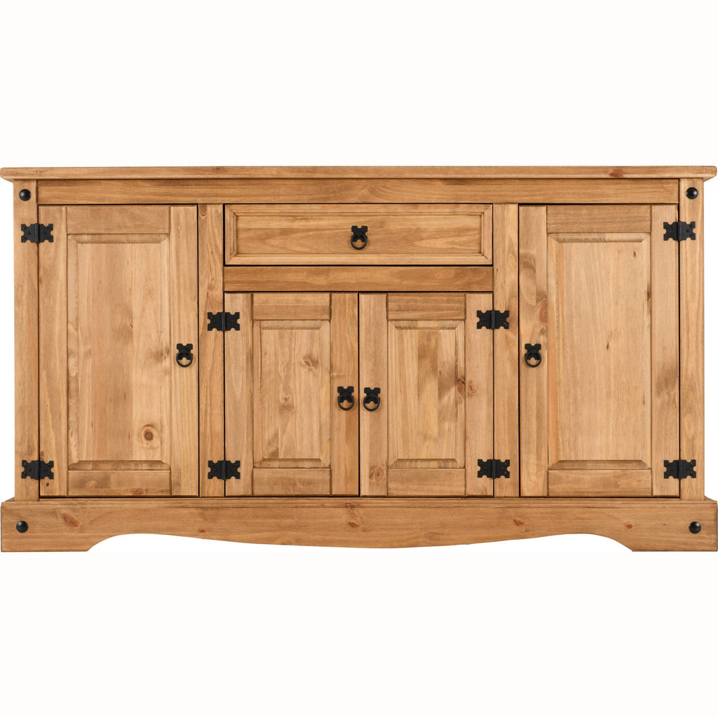 Corona 4 Door 1 Drawer Sideboard - Distressed Waxed Pine
