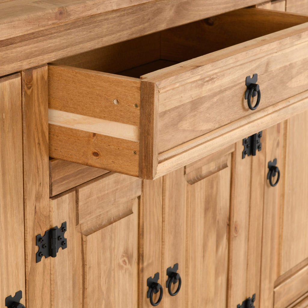 Corona 4 Door 1 Drawer Sideboard - Distressed Waxed Pine
