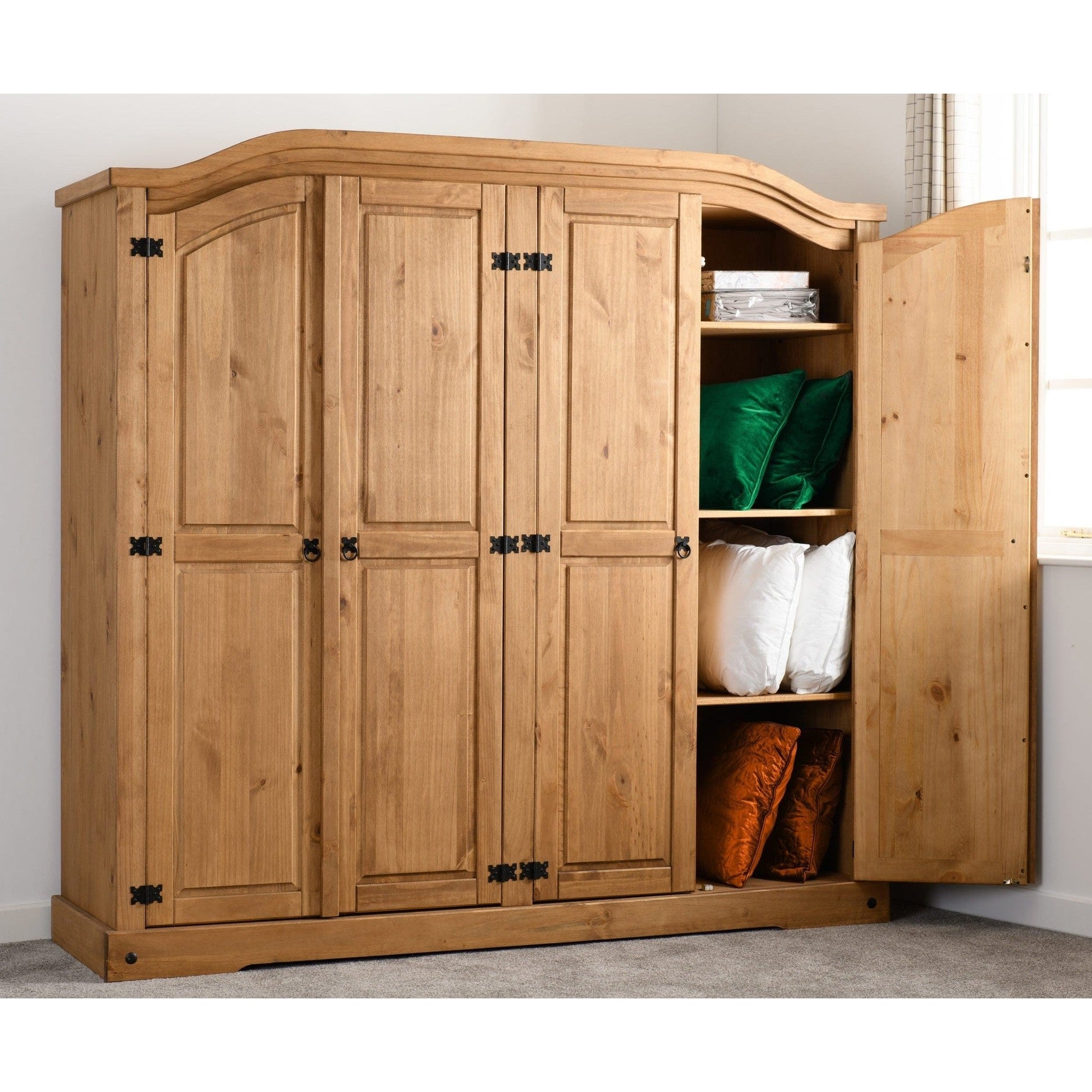 Corona 4 Door Wardrobe - Distressed Waxed Pine