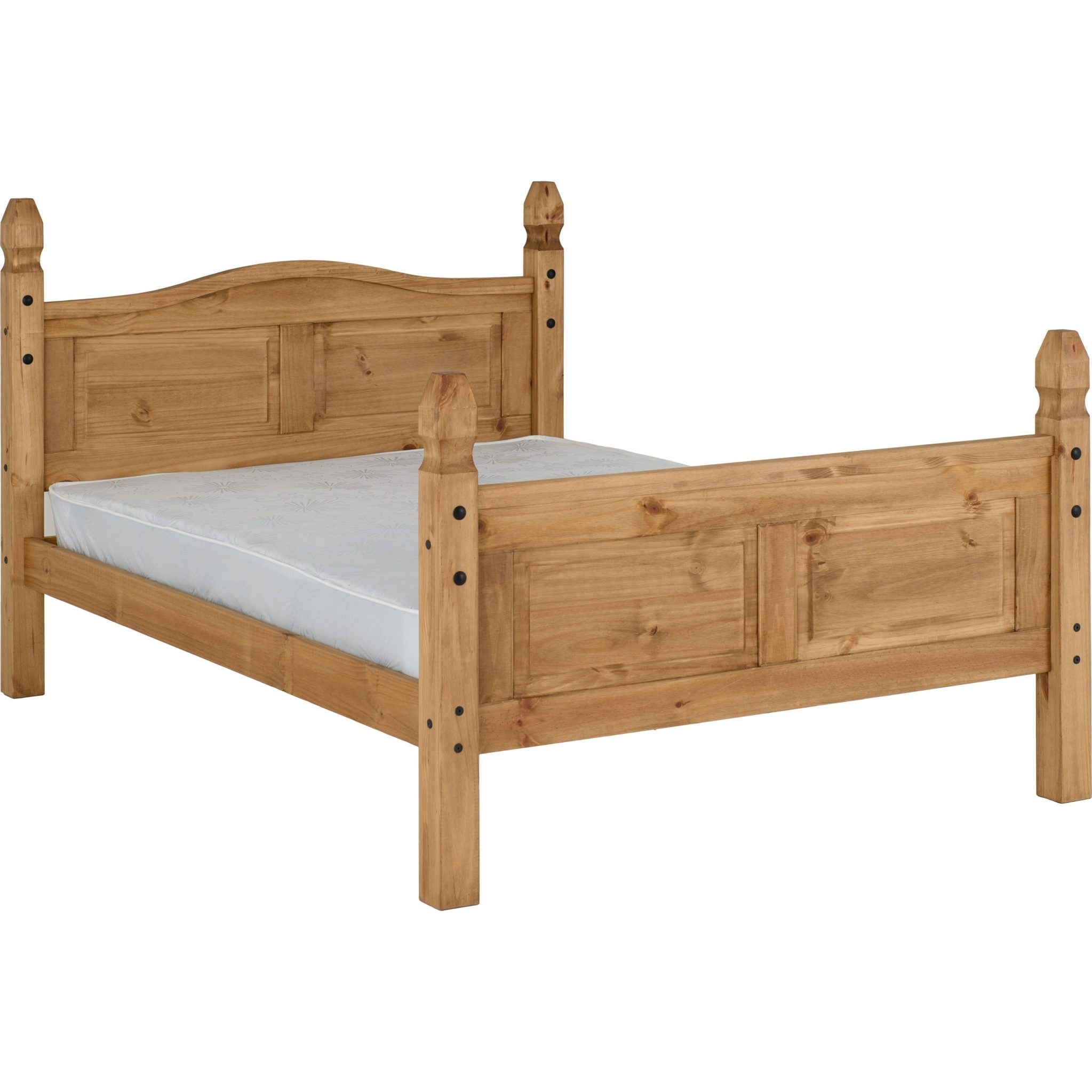 Corona 4'6" High End Bed - Distressed Waxed Pine