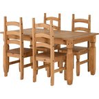 Corona 5' Dining Set X4 Chairs - Distressed Waxed Pine