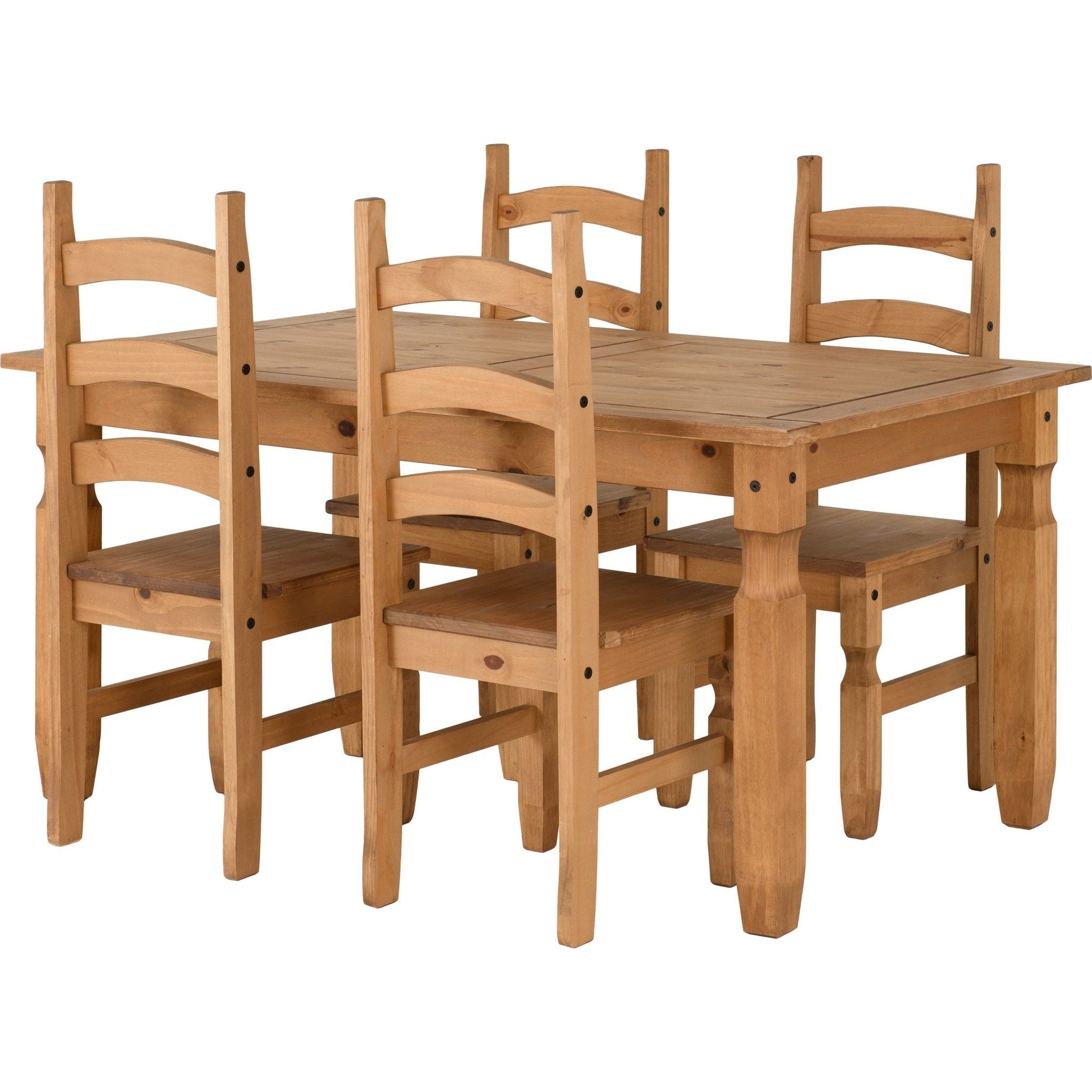 Corona 5' Dining Set X4 Chairs - Distressed Waxed Pine