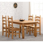 Corona 5' Dining Set X4 Chairs - Distressed Waxed Pine