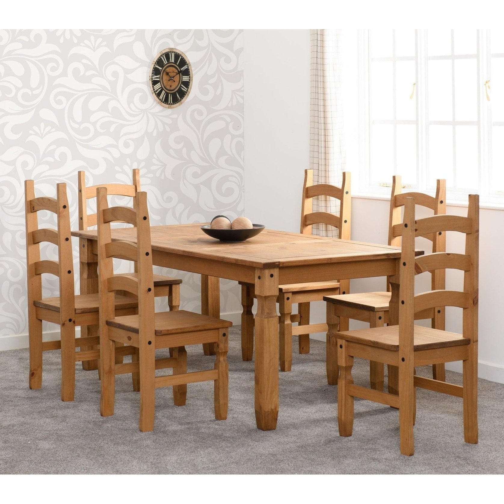 Corona 6' Dining Set X6 Chairs - Distressed Waxed Pine