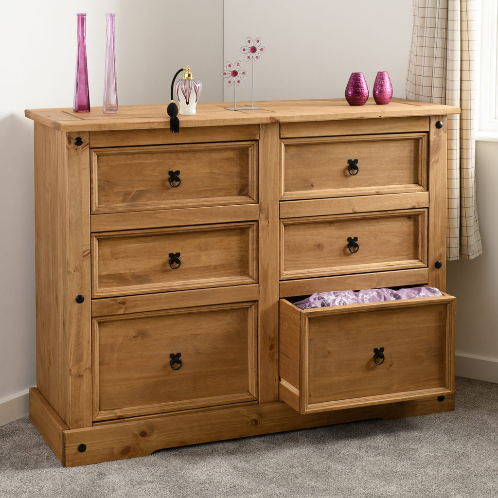 Corona 6 Drawer Chest - Distressed Waxed Pine