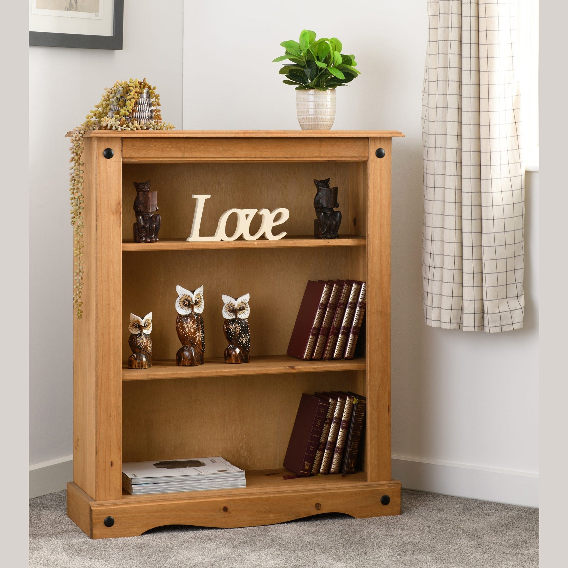 Corona Low Bookcase - Distressed Waxed Pine