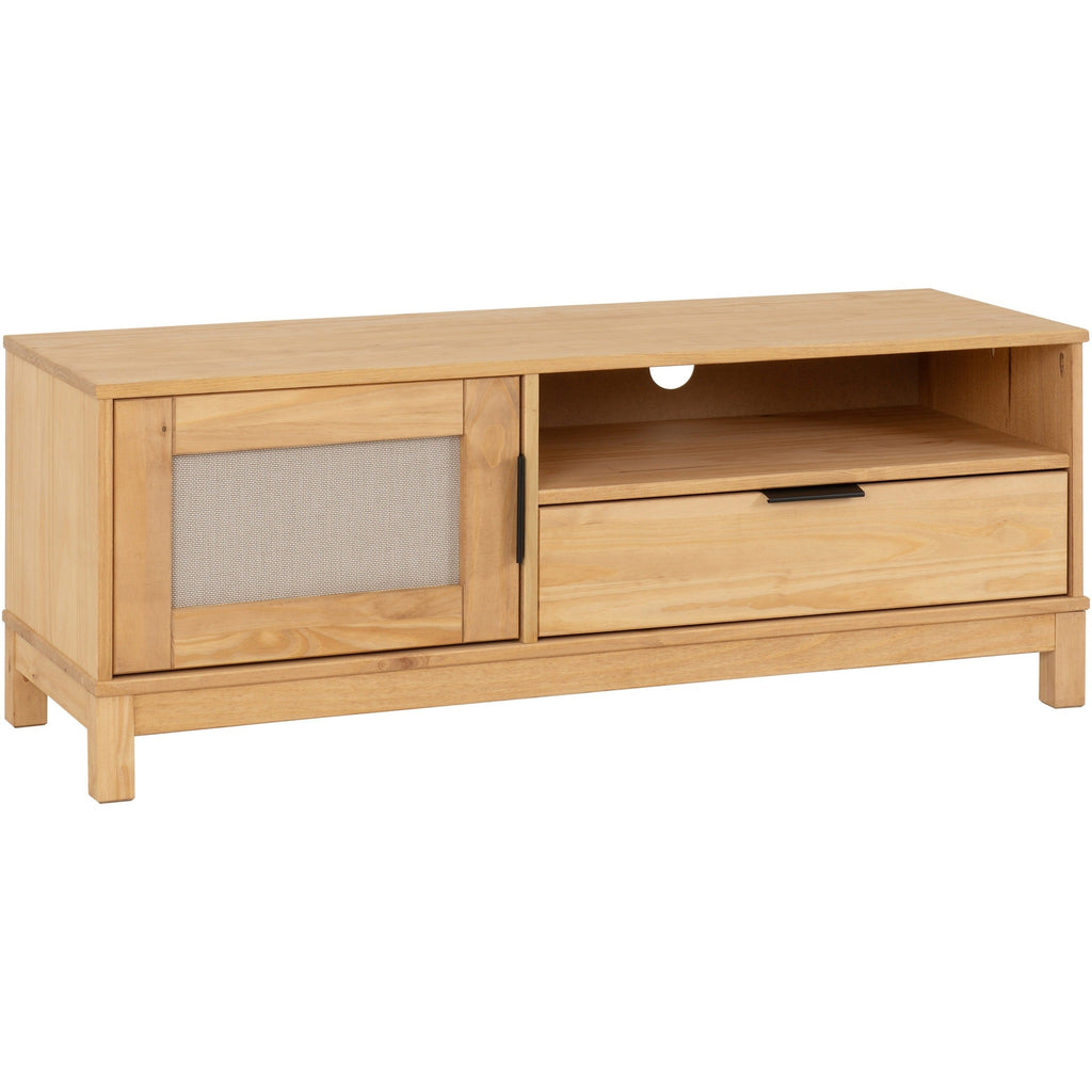 Corona Rattan 1 Door 1 Drawer Tv Unit - Distressed Wax Pine/Rattan Effect