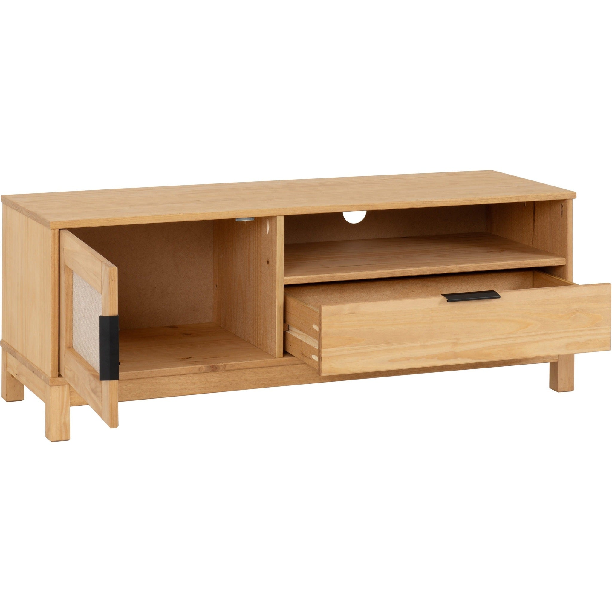Corona Rattan 1 Door 1 Drawer Tv Unit - Distressed Wax Pine/Rattan Effect