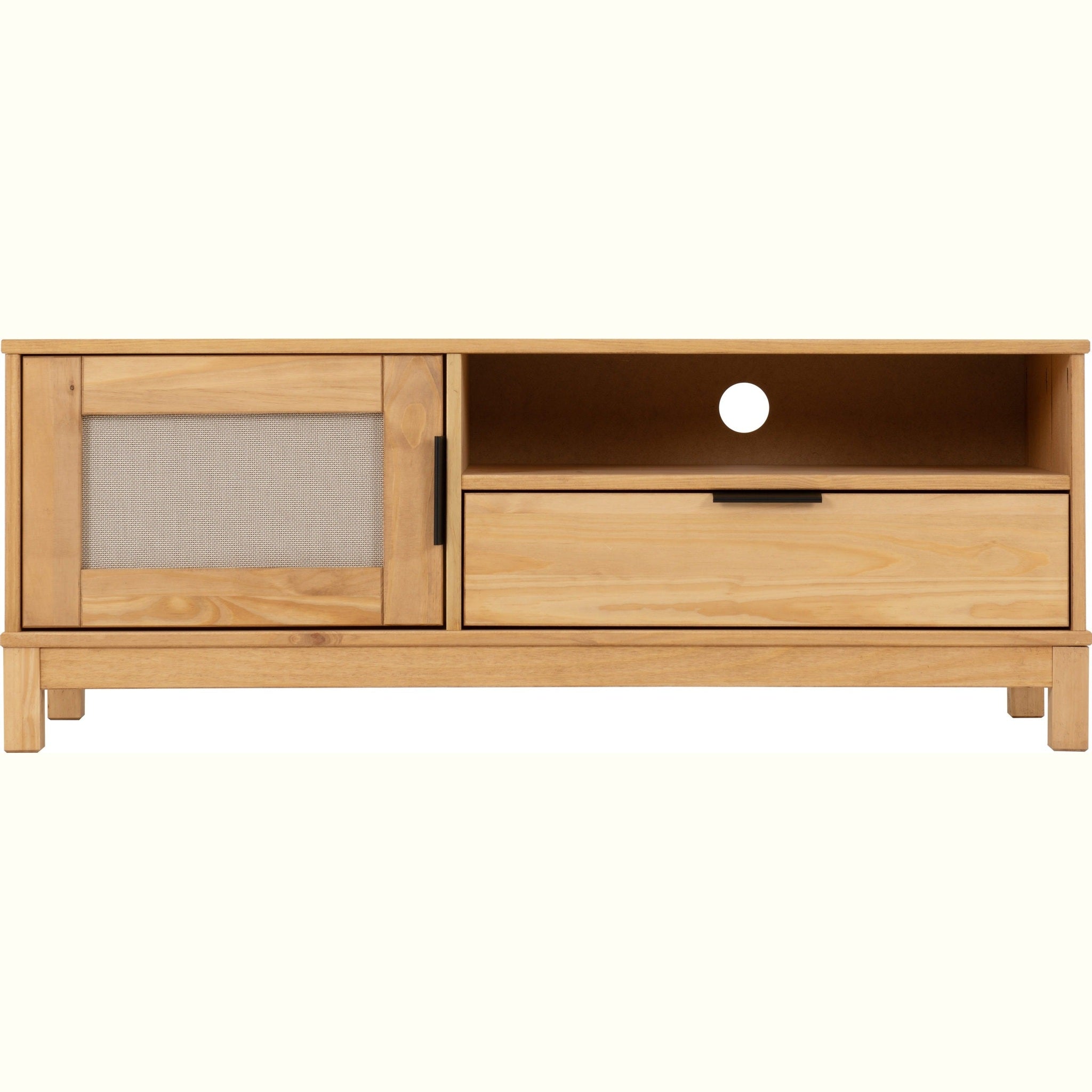 Corona Rattan 1 Door 1 Drawer Tv Unit - Distressed Wax Pine/Rattan Effect