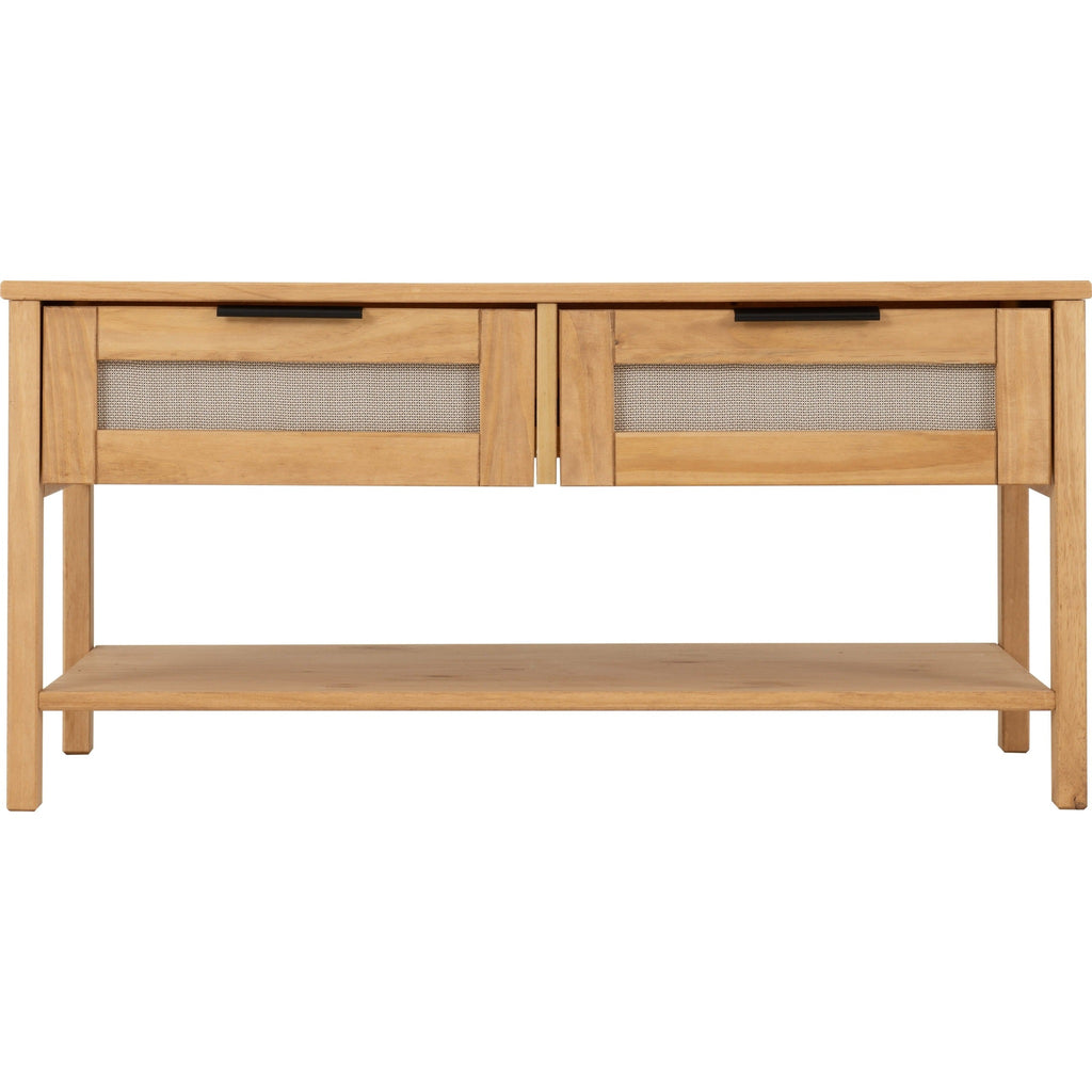 Corona Rattan 2 Drawer Coffee Table - Distressed Wax Pine/Rattan Effect