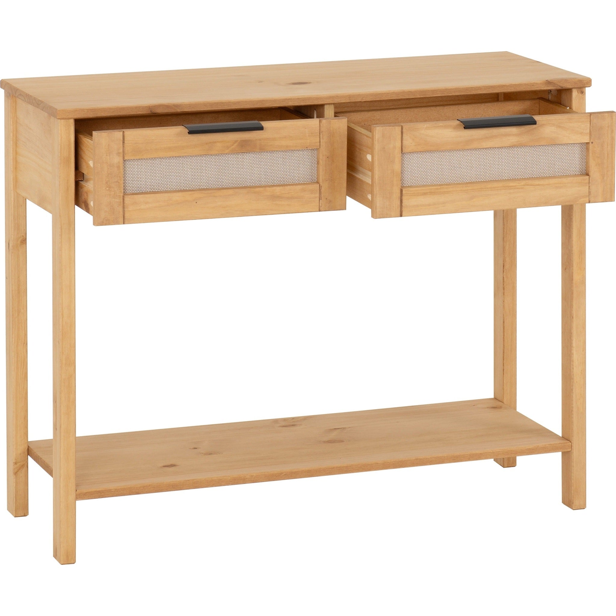 Corona Rattan 2 Drawer Console Table - Distressed Wax Pine/Rattan Effect