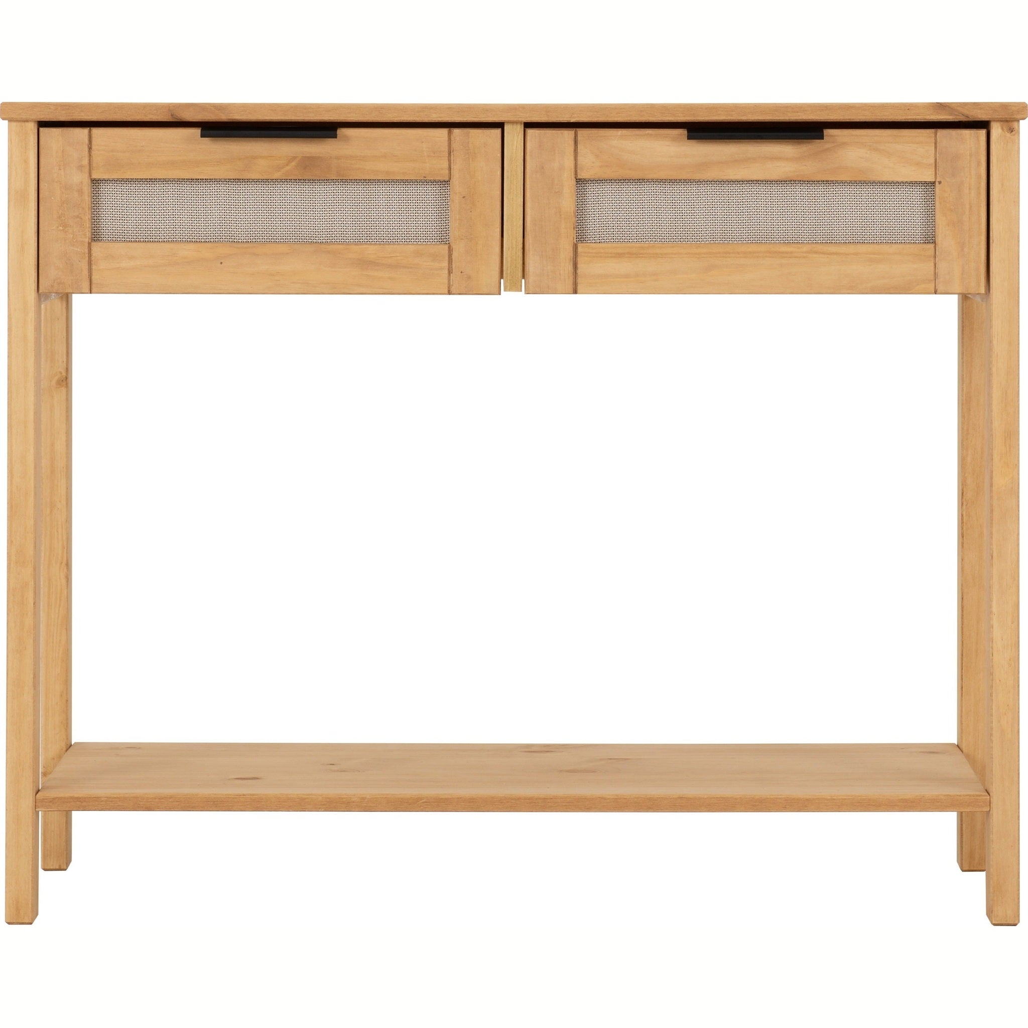 Corona Rattan 2 Drawer Console Table - Distressed Wax Pine/Rattan Effect