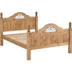 Corona Scroll 4'6" High End Bed - Distressed Waxed Pine