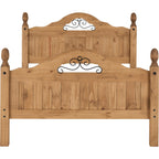 Corona Scroll 4'6" High End Bed - Distressed Waxed Pine