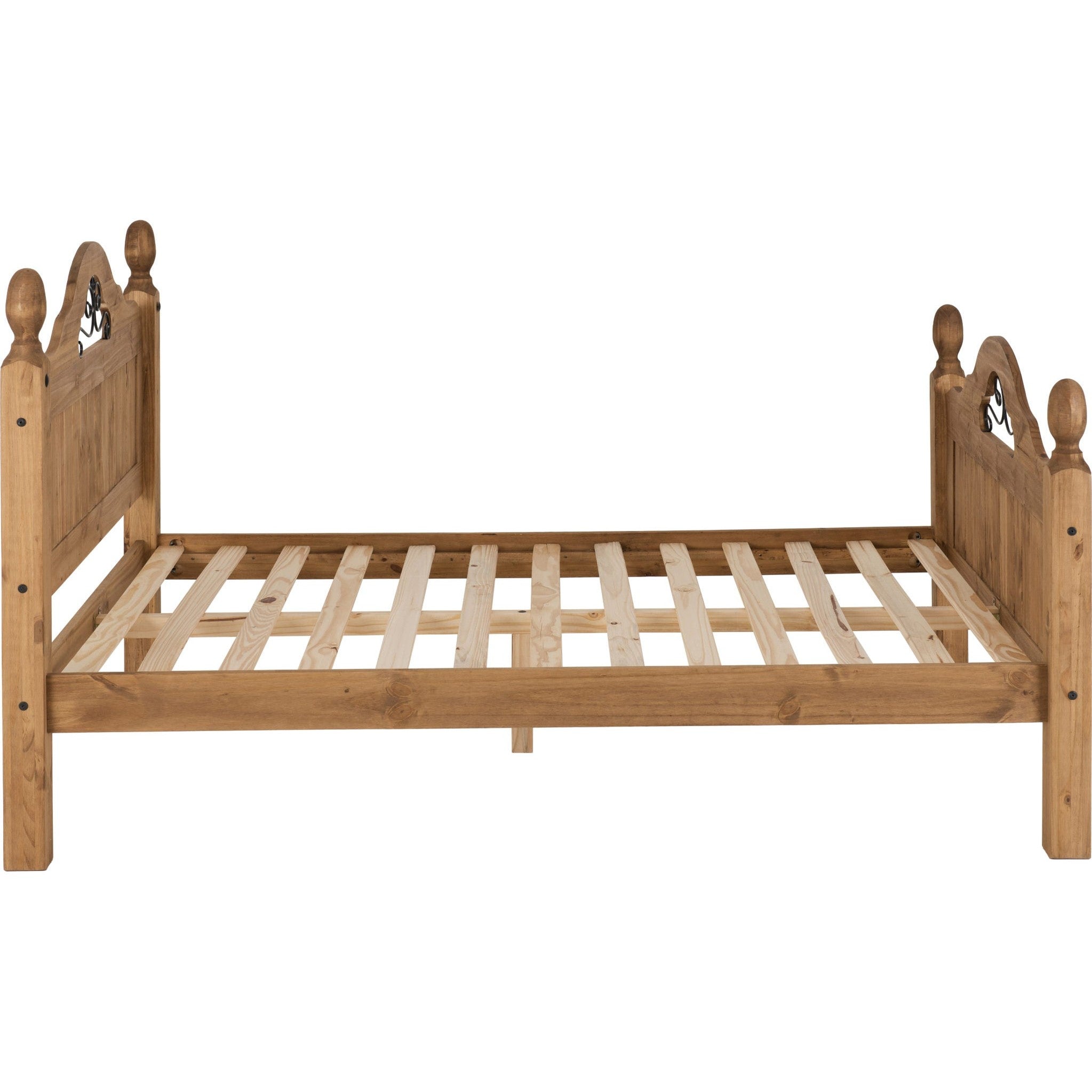 Corona Scroll 4'6" High End Bed - Distressed Waxed Pine
