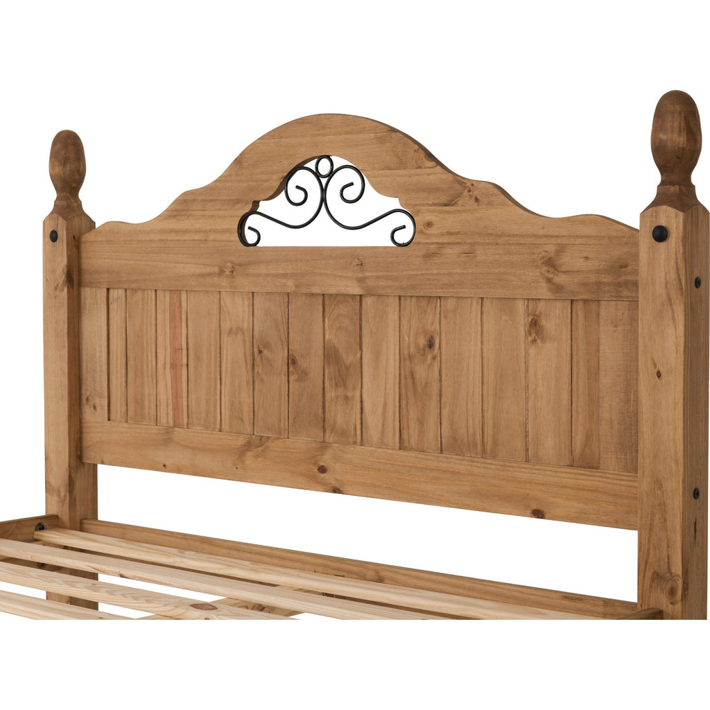 Corona Scroll 4'6" High End Bed - Distressed Waxed Pine