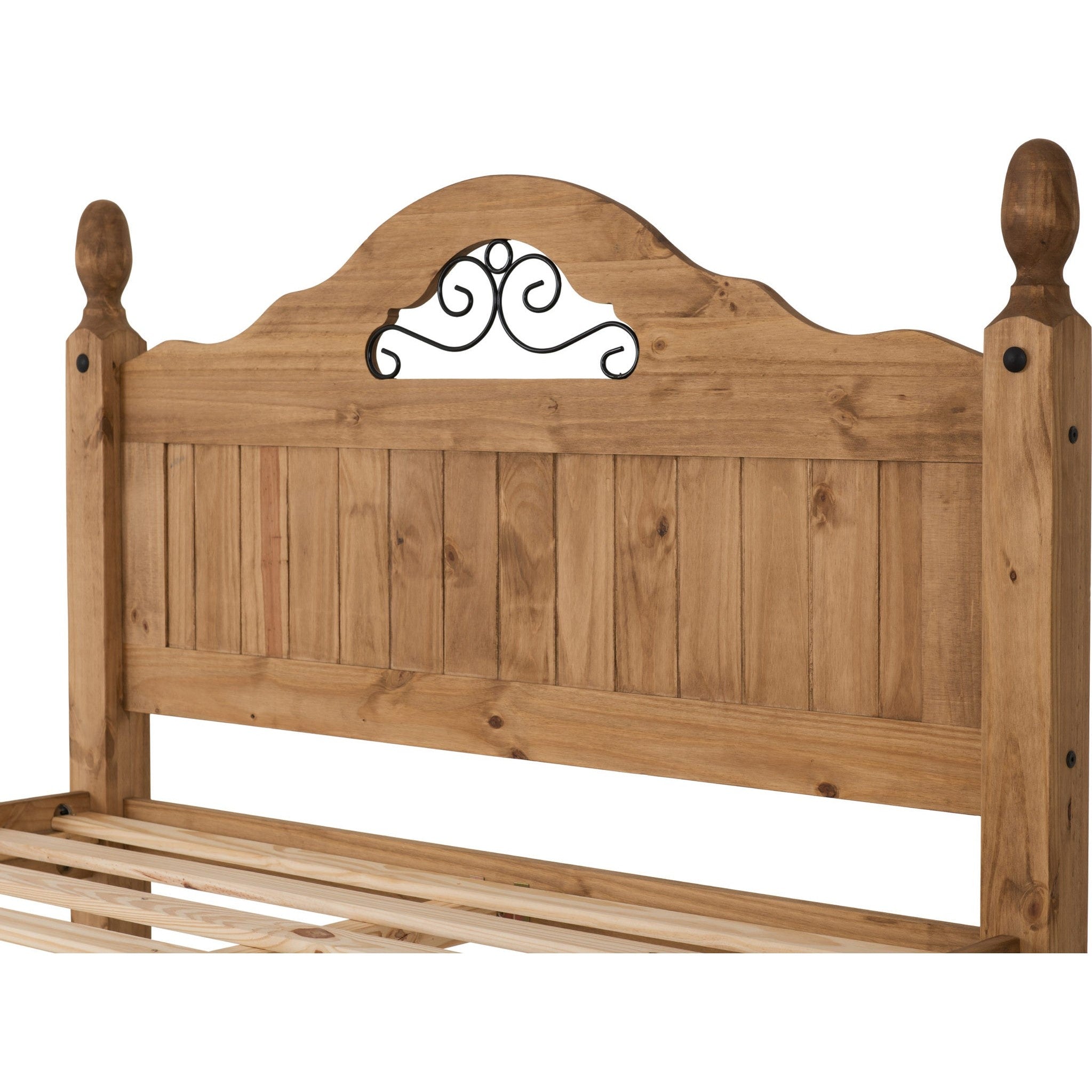 Corona Scroll 4'6" High End Bed - Distressed Waxed Pine