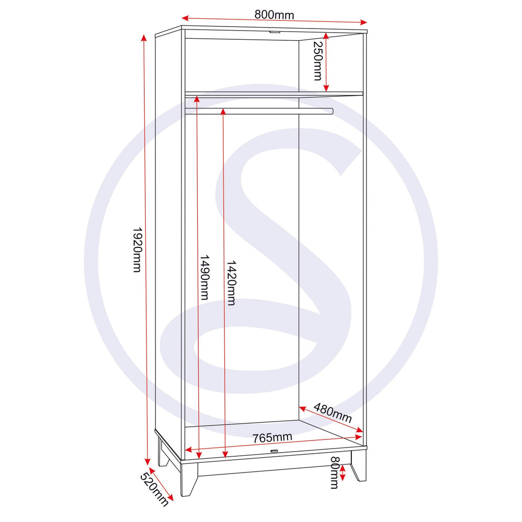 Cleveland 2 Door Wardrobe - White/Grey Metal Effect