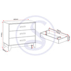 Cleveland 3 Drawer Chest - White/Grey Metal Effect