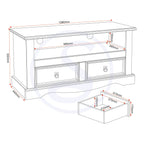 Corona 2 Drawer Flat Screen Tv Unit No Shelf - Distressed Waxed Pine