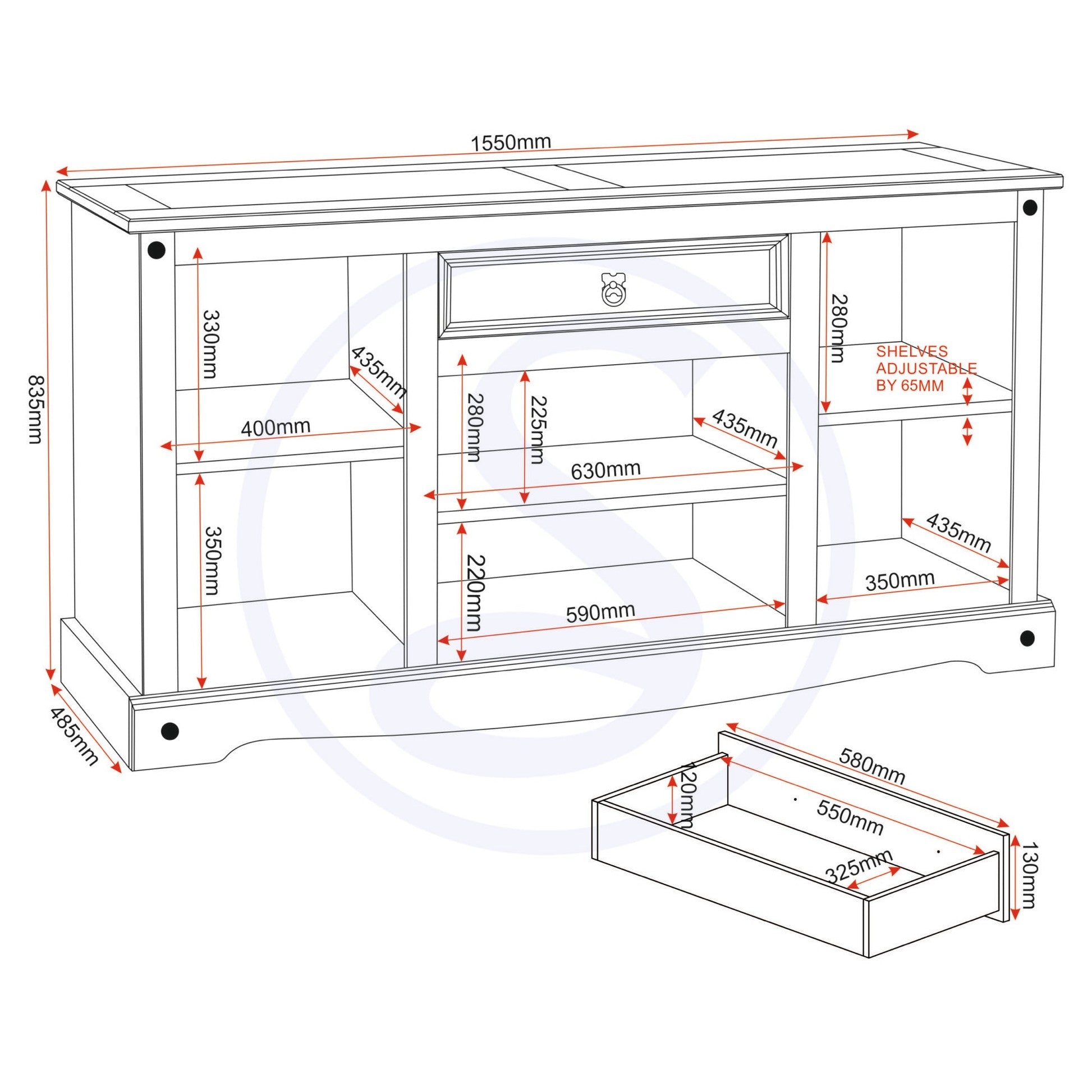 Corona 4 Door 1 Drawer Sideboard - Distressed Waxed Pine