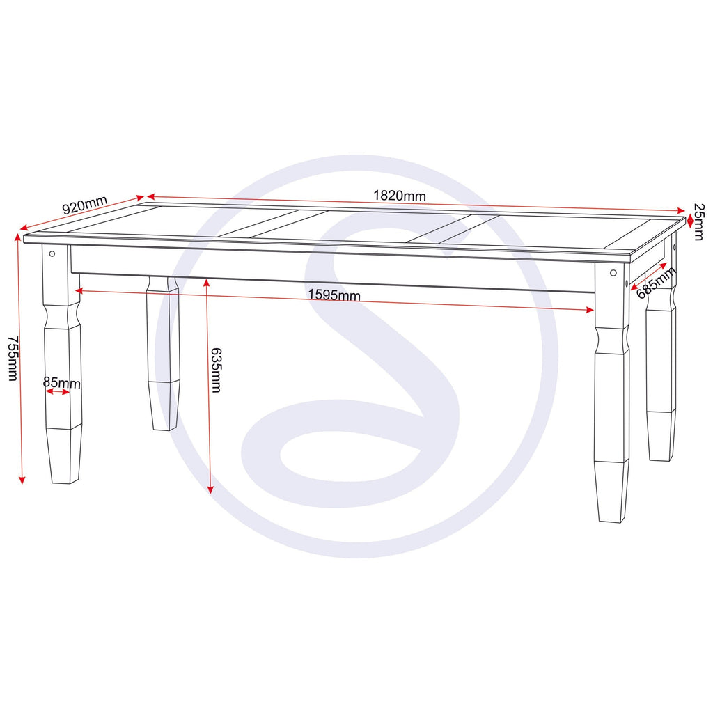 Corona 6' Dining Table - Distressed Waxed Pine