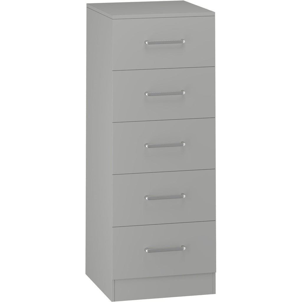 Dakota 5 Drawer Narrow Chest - Light Grey