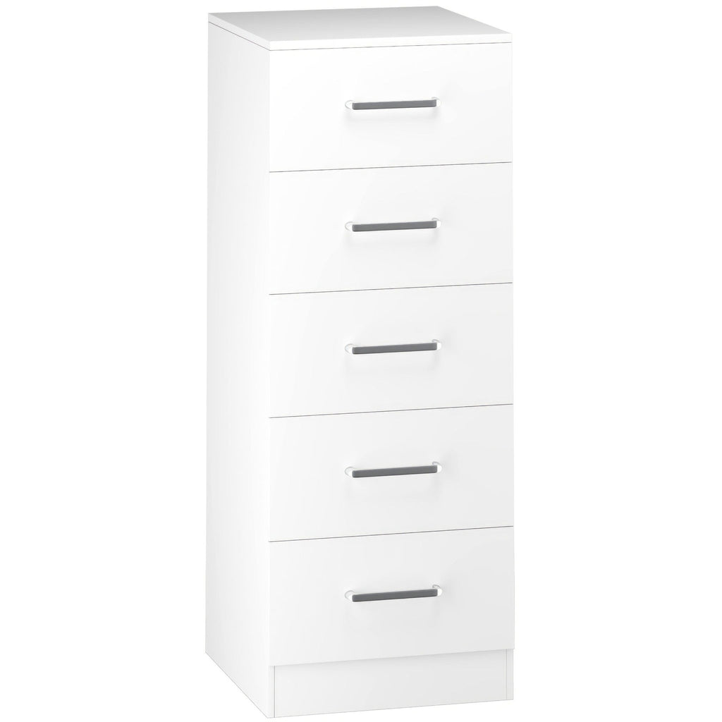 Dakota 5 Drawer Narrow Chest - White