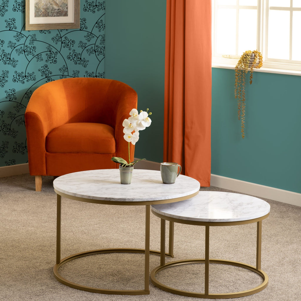 Dallas Round Coffee Table Set - Marble/Gold Effect