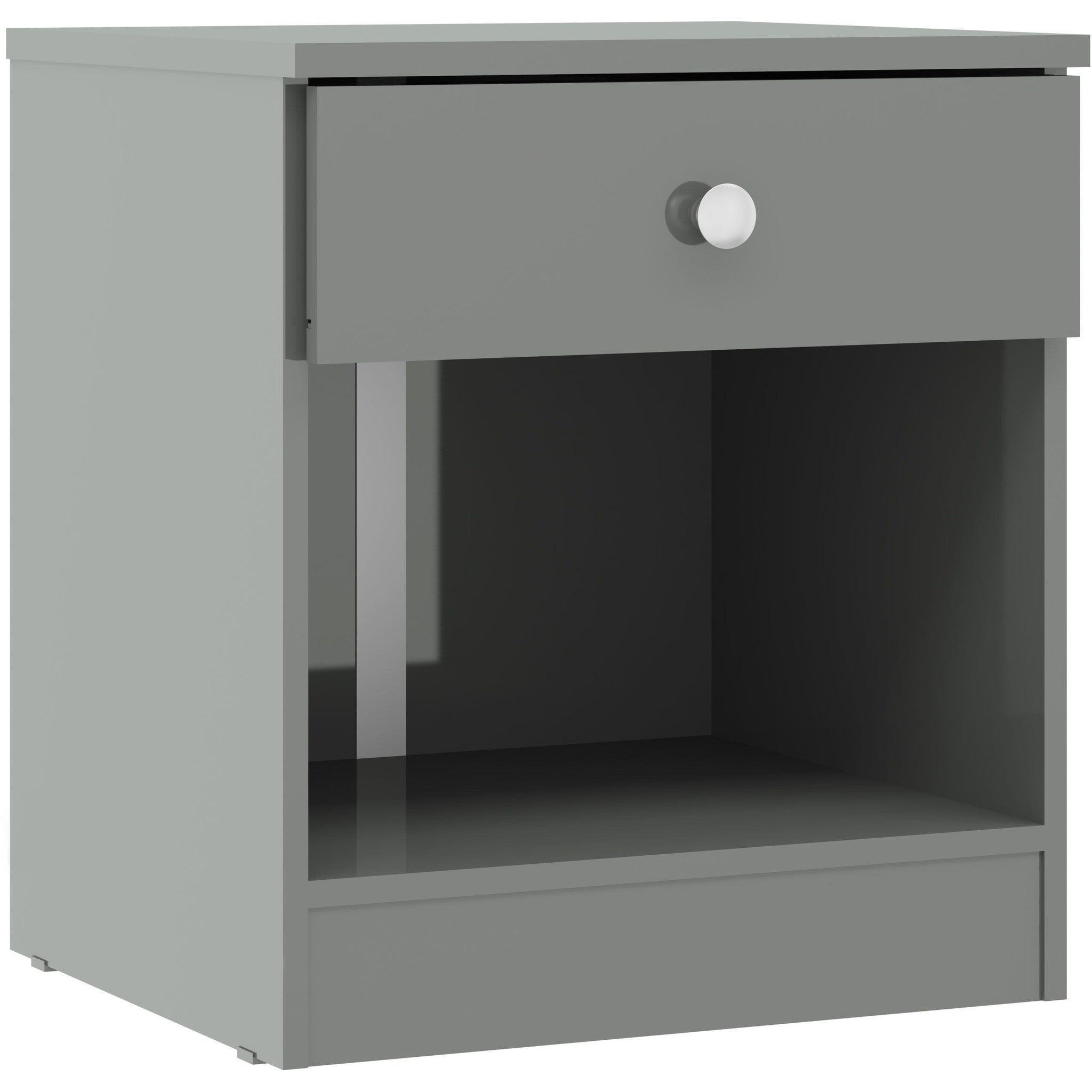 Denver 1 Drawer Bedside - Grey Gloss