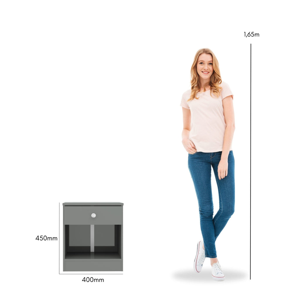 Denver 1 Drawer Bedside - Grey Gloss