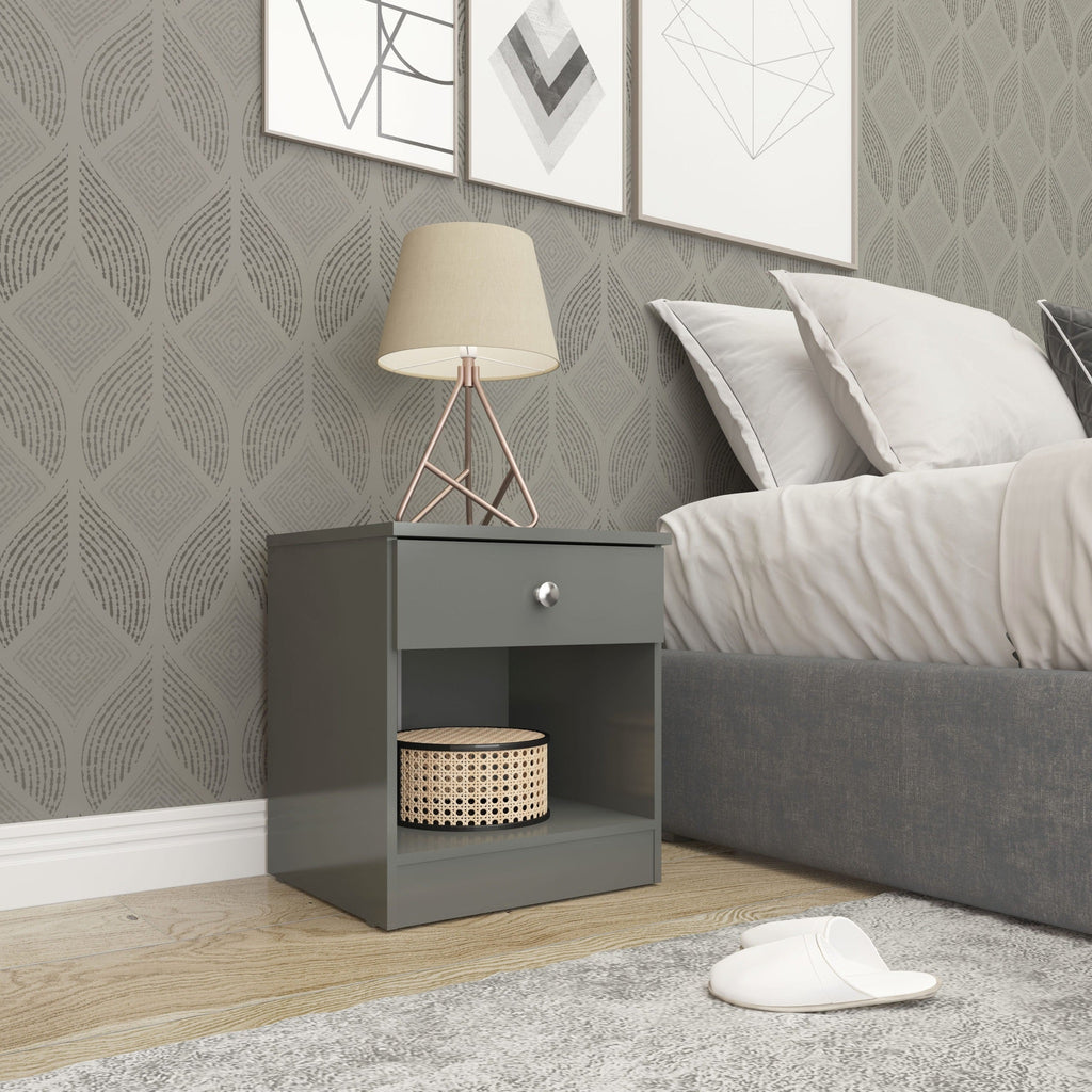 Denver 1 Drawer Bedside - Grey Gloss