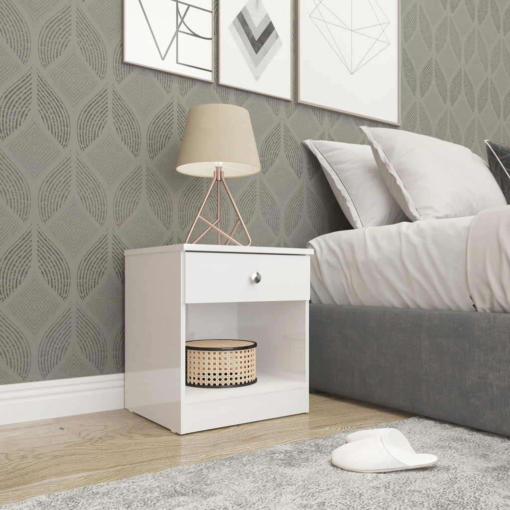 Denver 1 Drawer Bedside - White Gloss