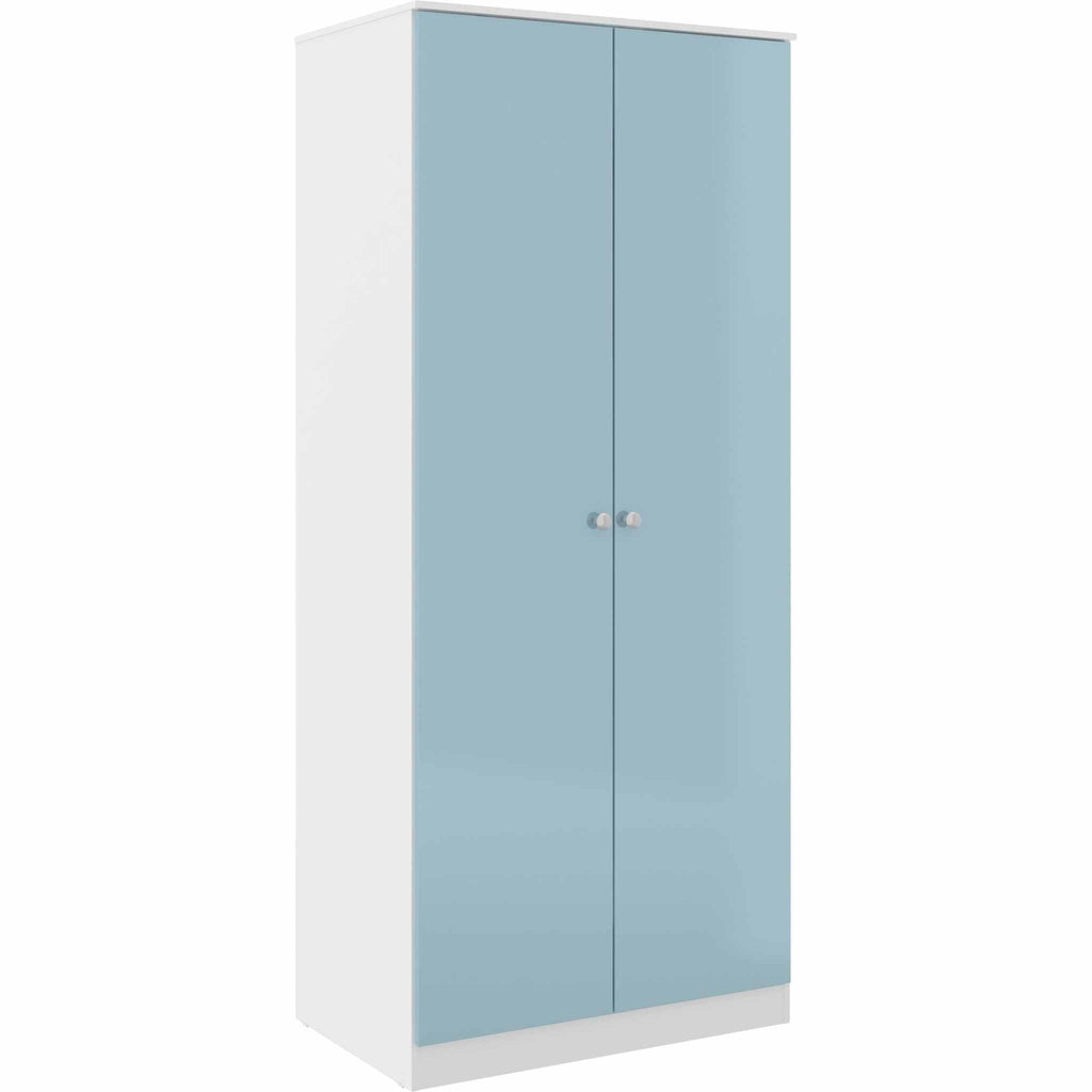 Denver 2 Door Wardrobe - White/Blue Gloss