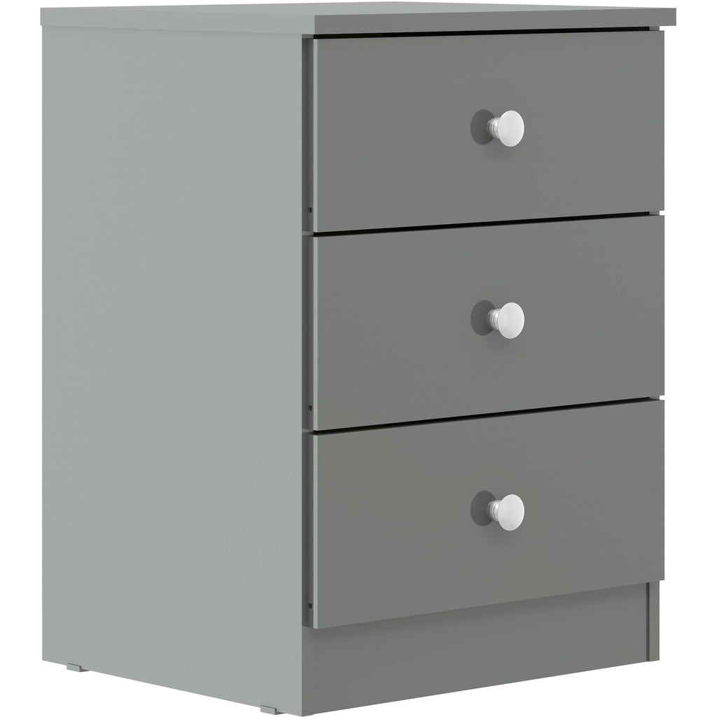 Denver 3 Drawer Bedside - Grey Gloss