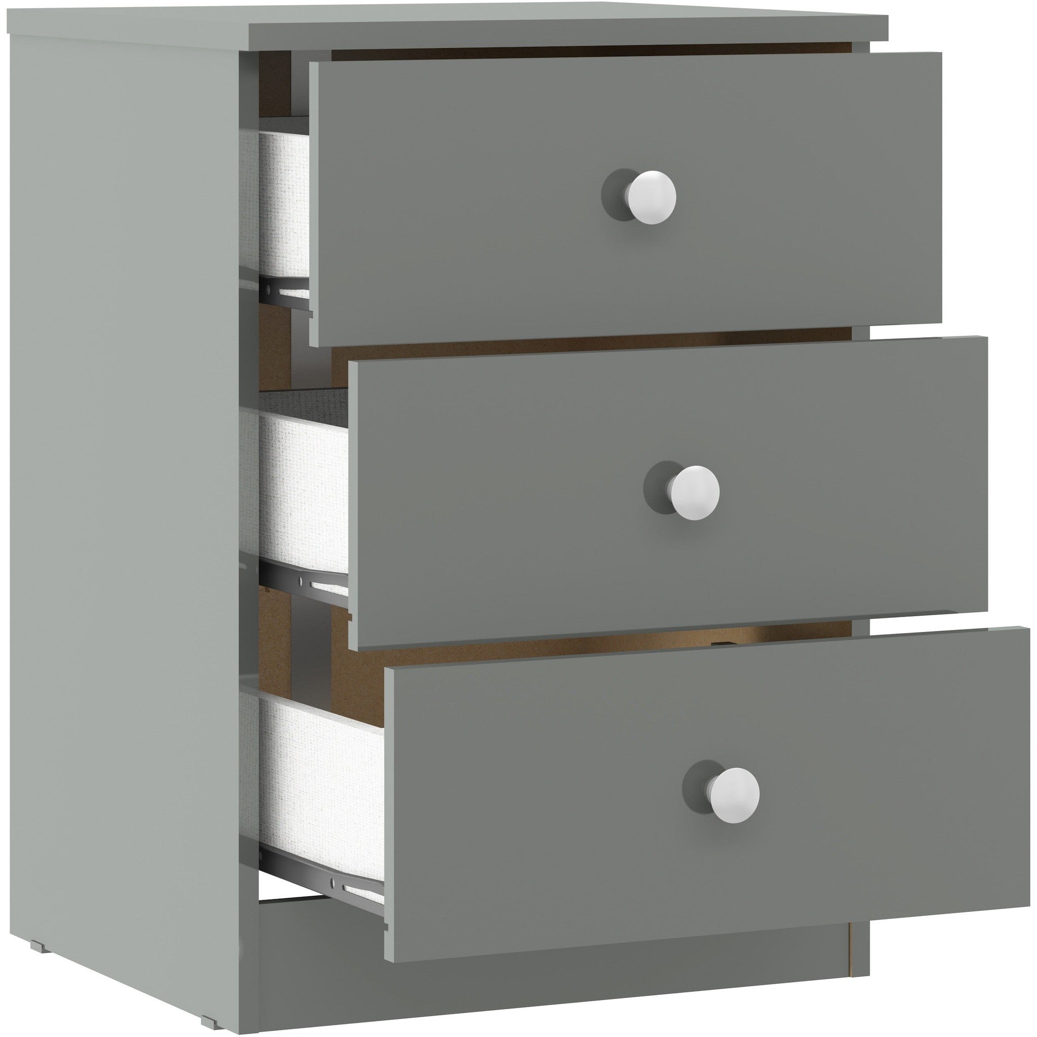 Denver 3 Drawer Bedside - Grey Gloss