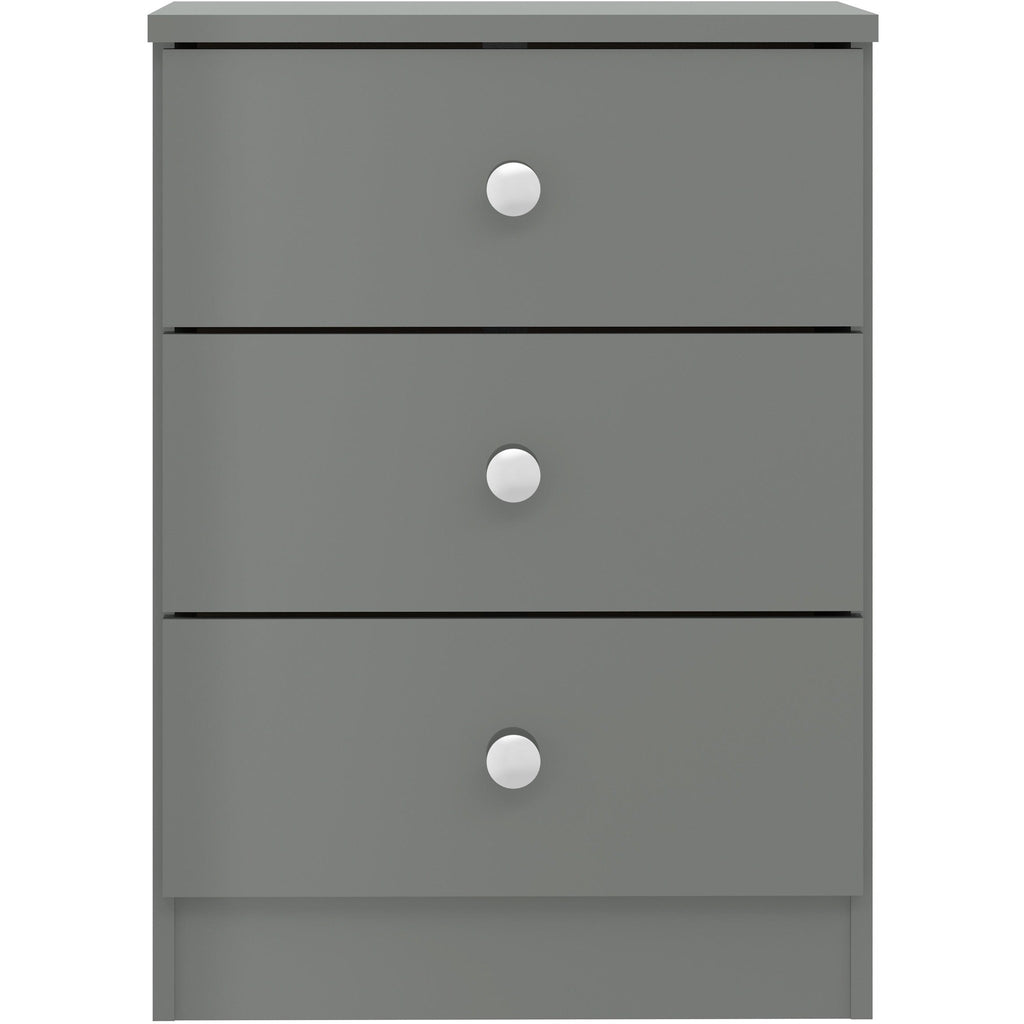 Denver 3 Drawer Bedside - Grey Gloss