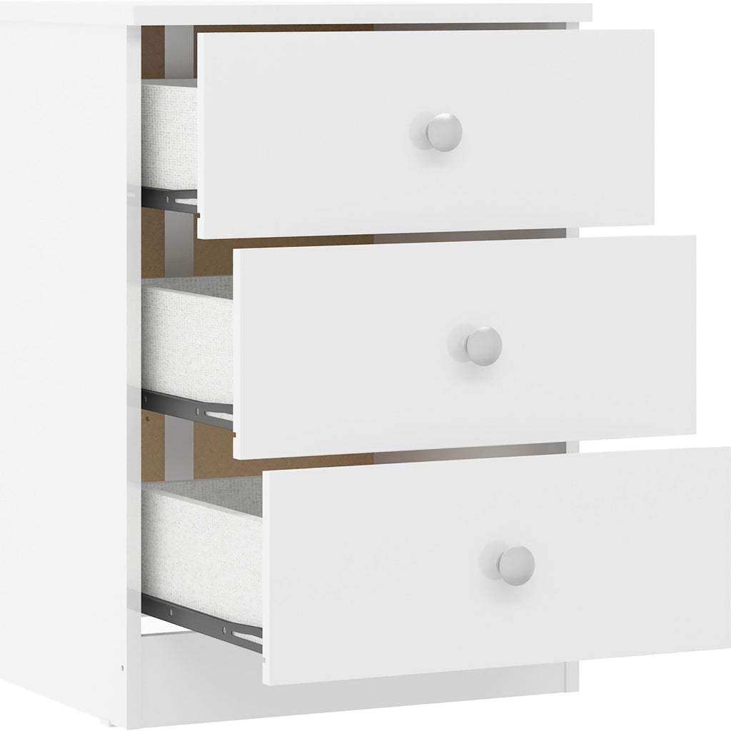 Denver 3 Drawer Bedside - White Gloss