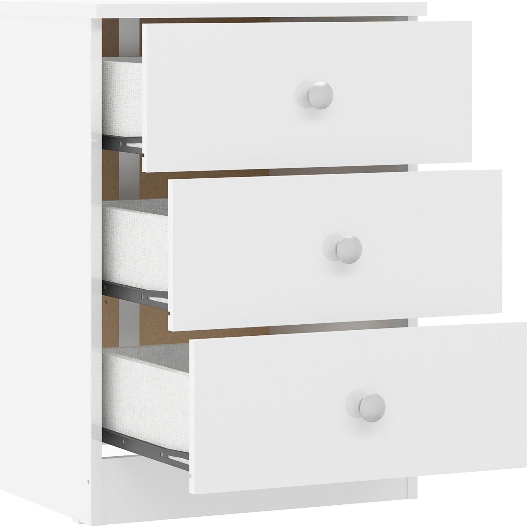 Denver 3 Drawer Bedside - White Gloss