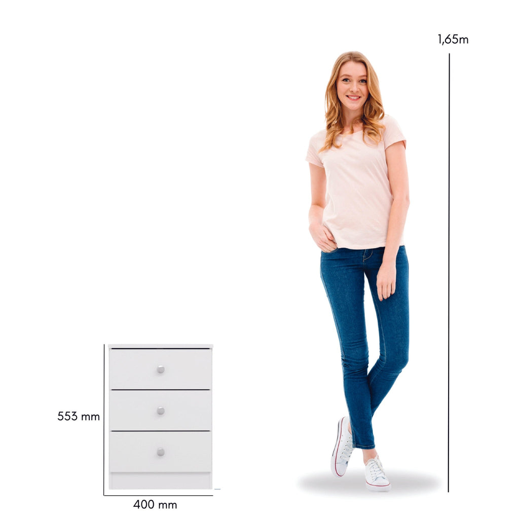 Denver 3 Drawer Bedside - White Gloss