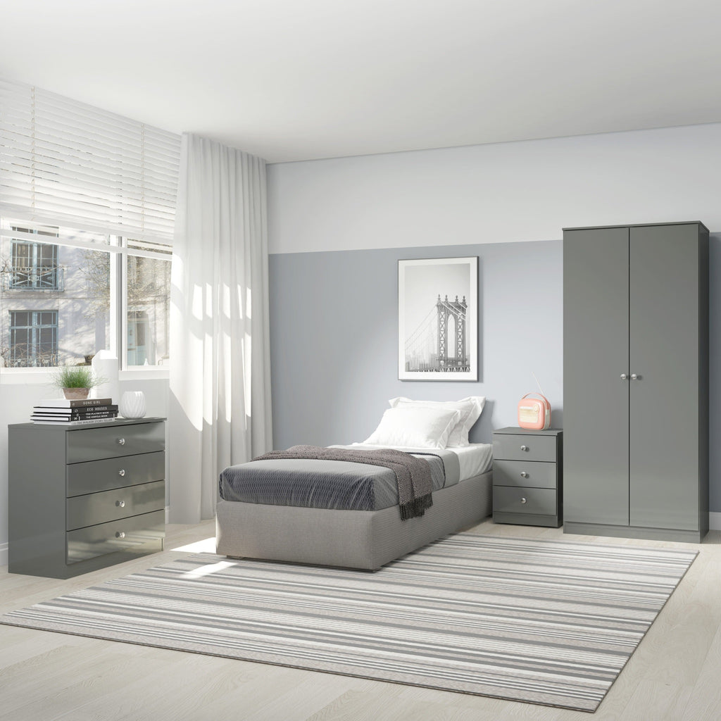 Denver 3 Drawer Bedside - Grey Gloss