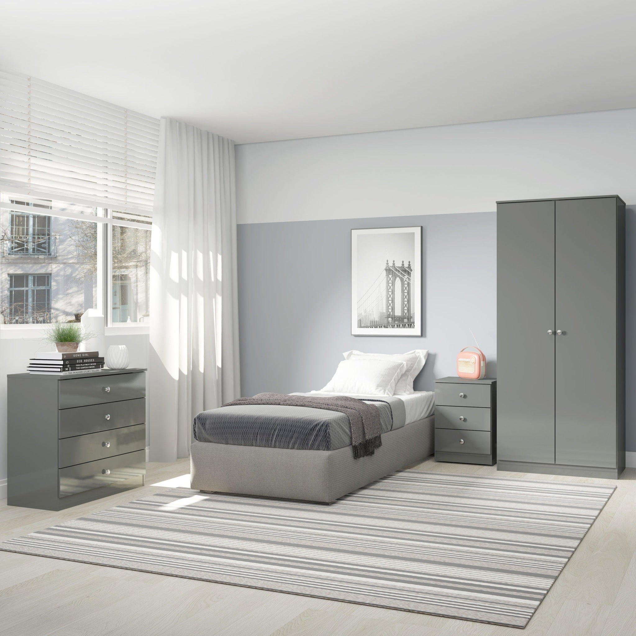 Denver 3 Drawer Bedside - Grey Gloss