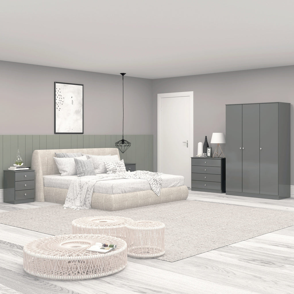 Denver 3 Drawer Bedside - Grey Gloss