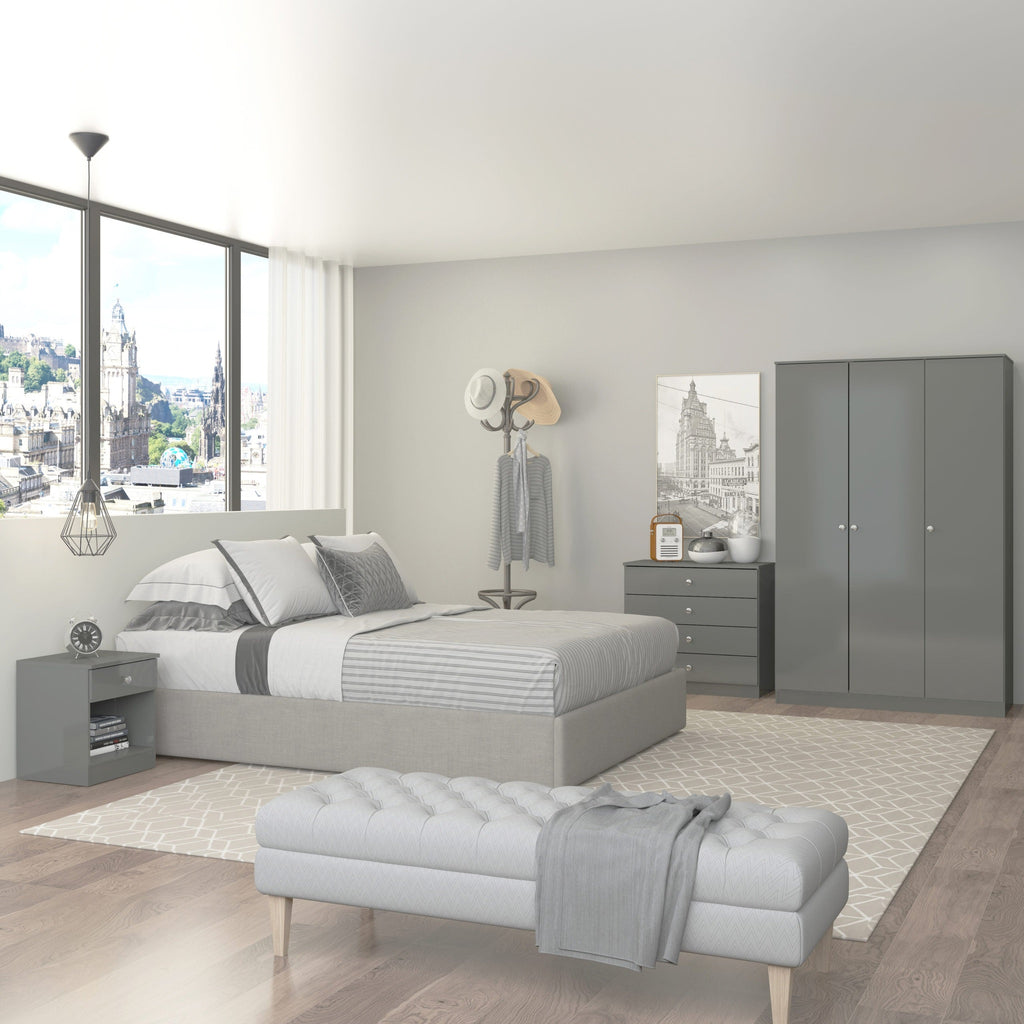 Denver 1 Drawer Bedside - Grey Gloss