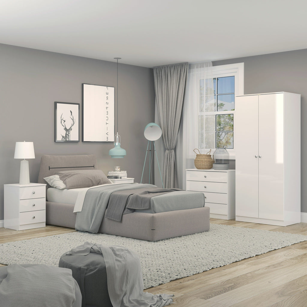 Denver 3 Drawer Bedside - White Gloss