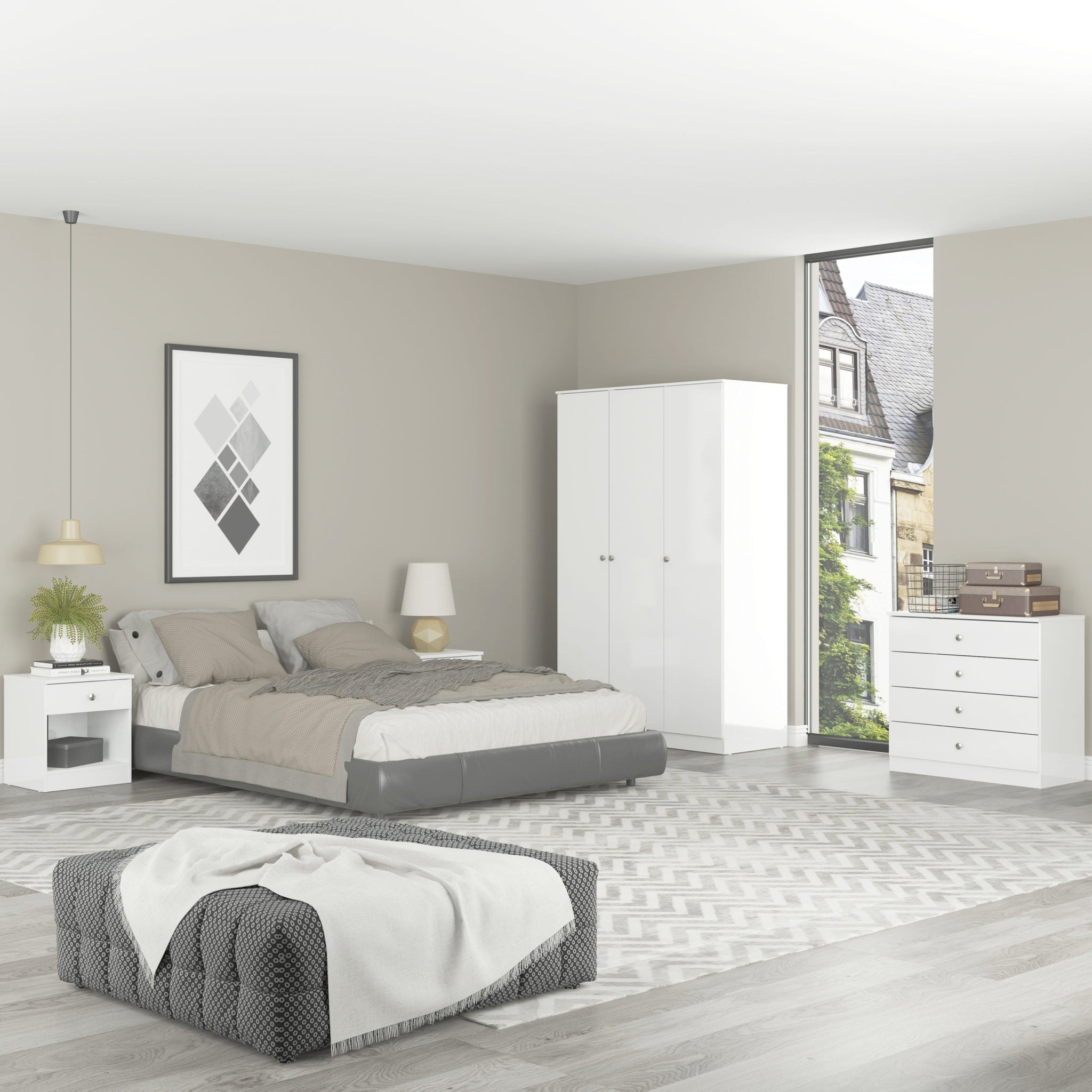 Denver 1 Drawer Bedside - White Gloss