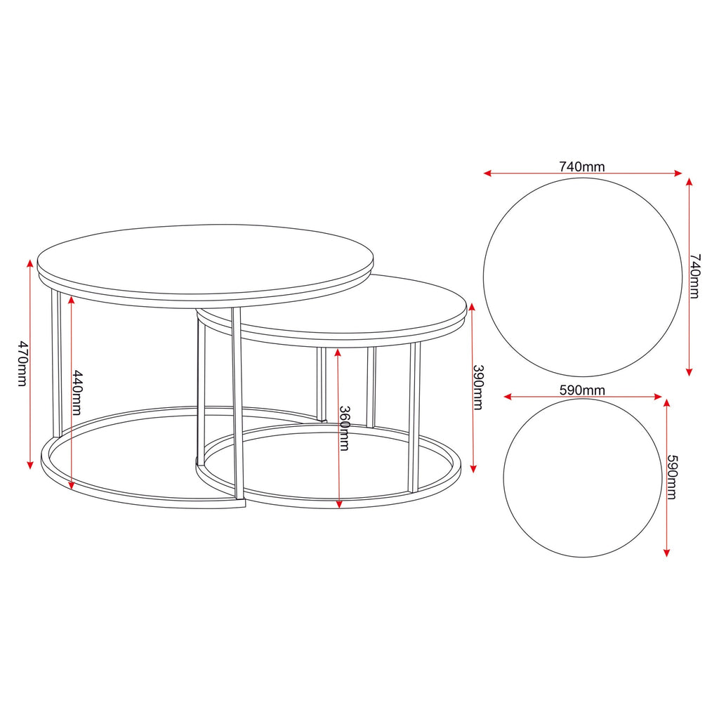 Dallas Round Coffee Table Set - Marble/Gold Effect