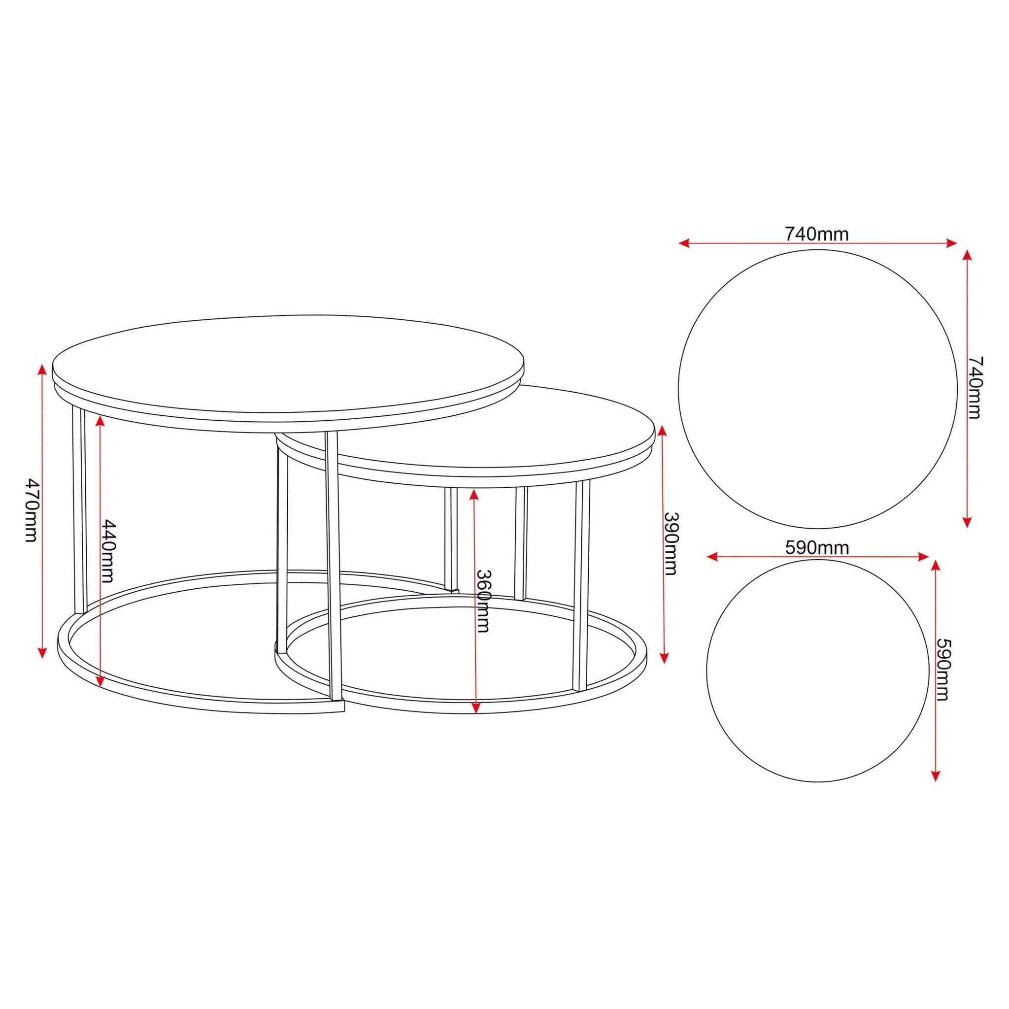 Dallas Round Coffee Table Set - Marble/Gold Effect