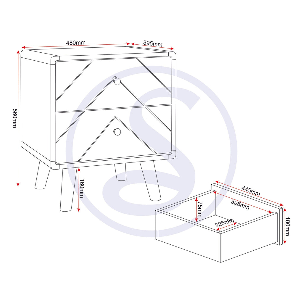 Dixie 2 Drawer Bedside - Dusty Grey/White