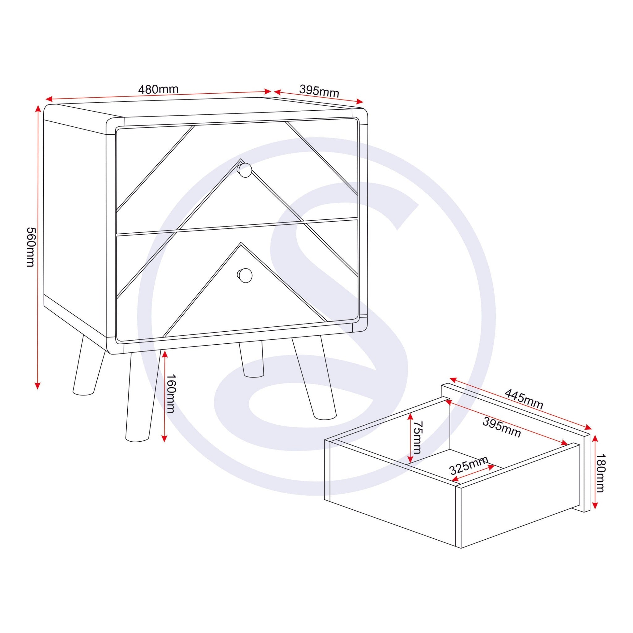 Dixie 2 Drawer Bedside - Dusty Grey/White